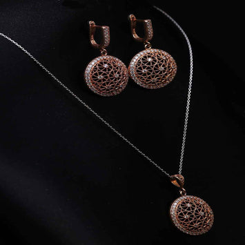 ensemble de collier avec plaque l'or rose en argent  SP019