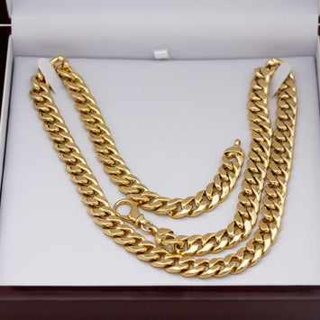 11.7mm-10K Chaine Miami Cubain en or